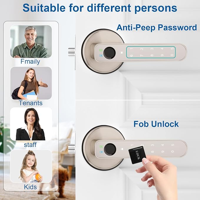 Fingerprint Door Lock, Fingerprint Door Knob Biometric Door Lock Smart Door Knob - Image 3