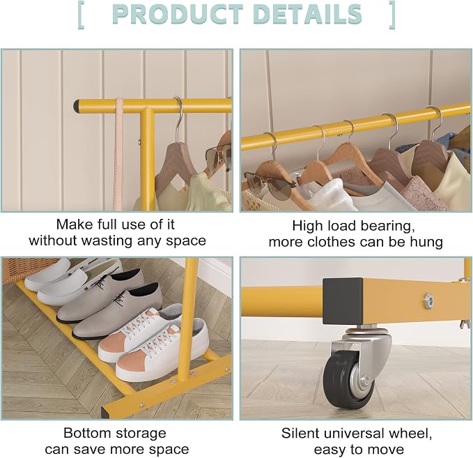 Sywhitta Double Rod Clothing Garment Rack, Rolling Clothes Organizer on Wheels - Image 6