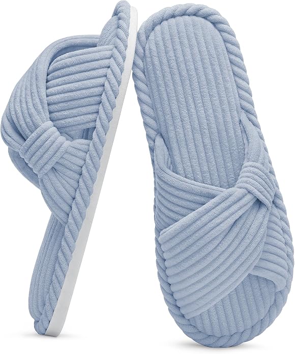 Evshine Fall House Slippers for Women Corduroy Cross Bow Indoor Slippers Open by Evshine