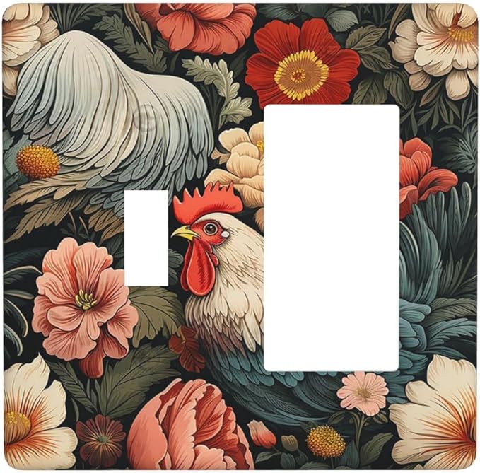 Outlet Covers Rooster Flowers Red White Chicken Floral 1 Toggle 1 Rocker by Everyswitchisastoryswitch