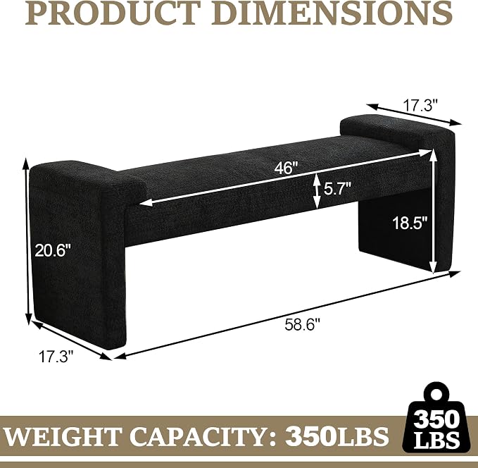 58.7" End of Bed Upholstered Bench Modern Bedroom Bench - Image 2