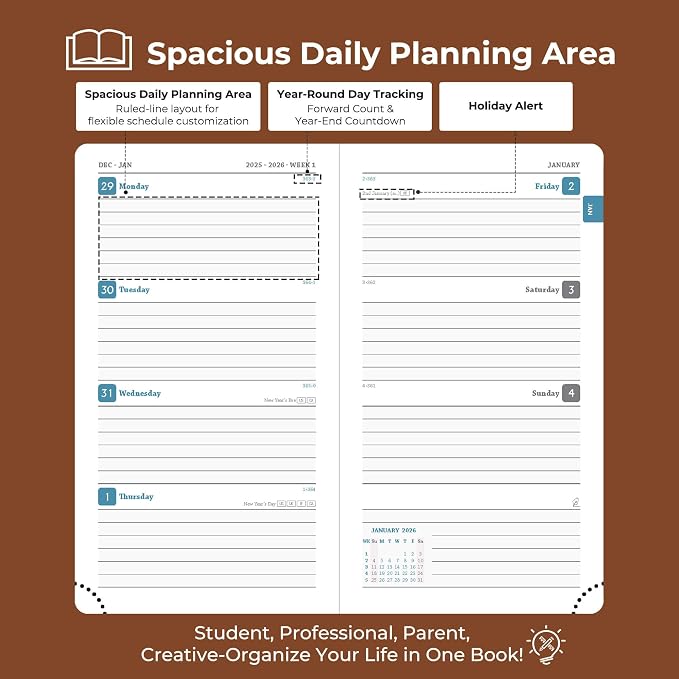 Planner 2026 Daily Weekly and Monthly, 6.5"x3.75", 12 Months Spiral Bound - Image 3