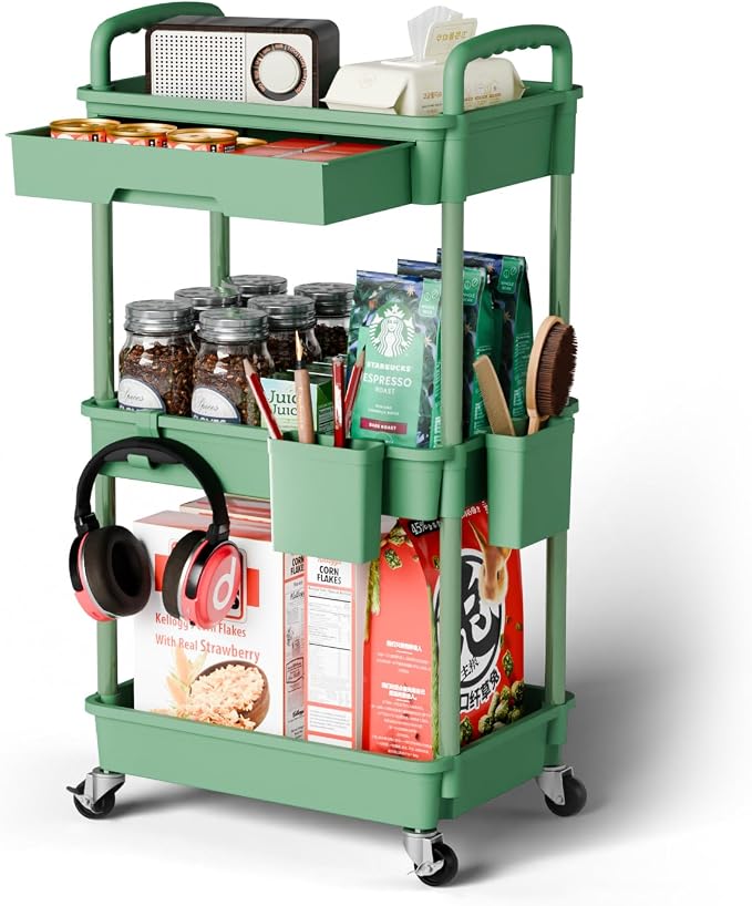 3 Tier Rolling Cart Organizer, Laundry Room Bathroom Organizers and Storage by Sorgion