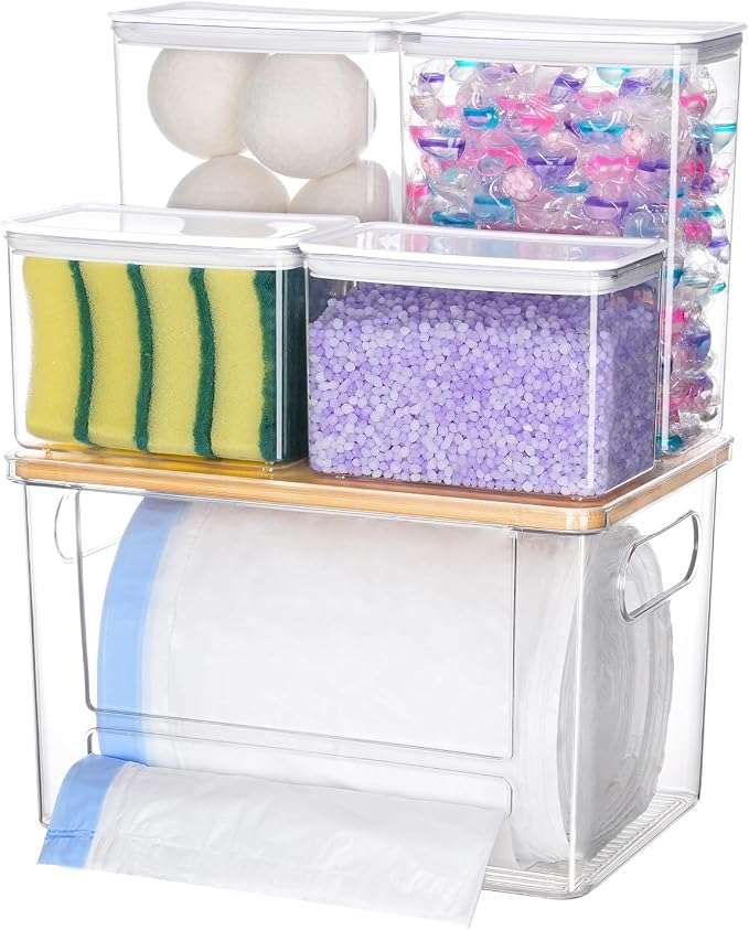 Trash Bag Dispenser Dishwasher Pods Container, 5 in 1 Garbage Bags Holder Under by iCASA