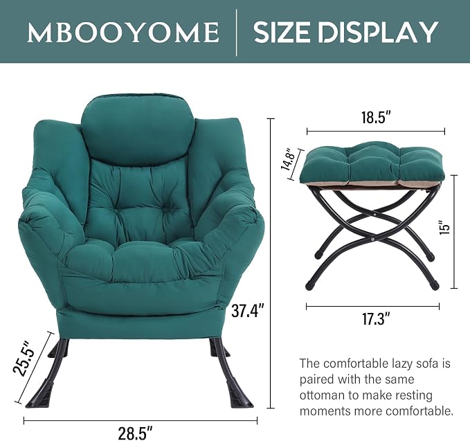 Lazy Chair with Folding Ottoman, Modern Accent Lounge Armchair with Armrests - Image 3