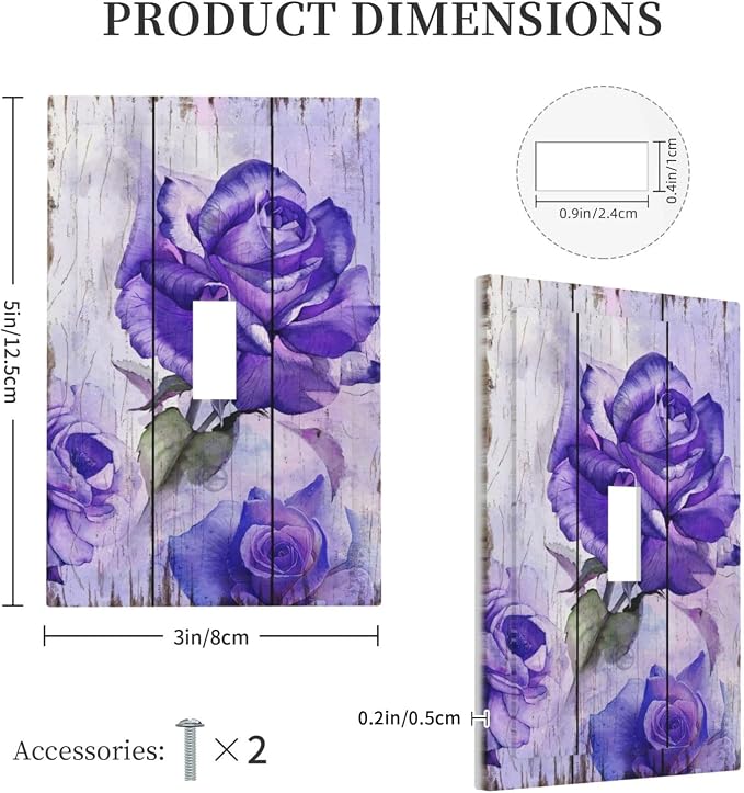 Light Switch Cover Purple Rose Flower Rustic Wood Plank 1 Gang Wall Plate Cover - Image 5