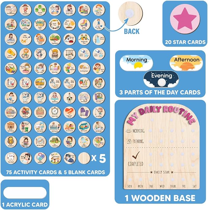Wooden Chore Chart for Kids, Wooden Daily Routine Chart for Kids, Visual - Image 3