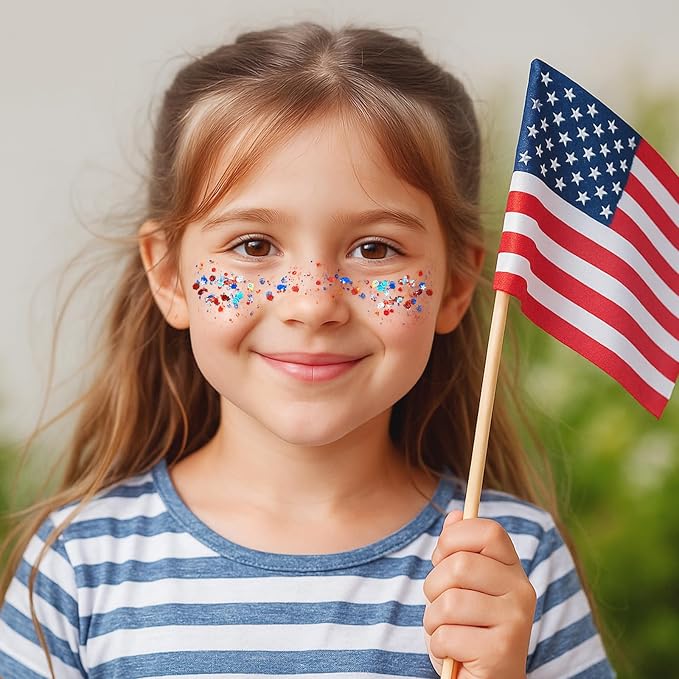 Mysense Patriotic Red White and Blue Body Glitter Stick, 4th of July Accessories - Image 2