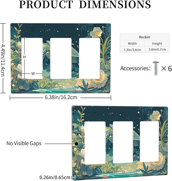 Light Switch Covers Fantasy Sea World Sea Turtle Floral Plant 3 Gang Rocker - Image 5