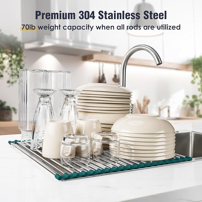 Tomorotec Stainless Steel Roll Up Dish Drying Rack, Foldable Over The Sink - Field & Grace
