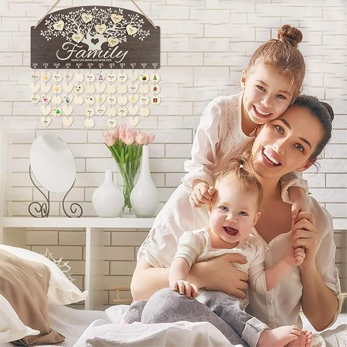 CHDITB Personalized Family Tree Birthday Reminder Board, Wooden Family Birthday - Image 2