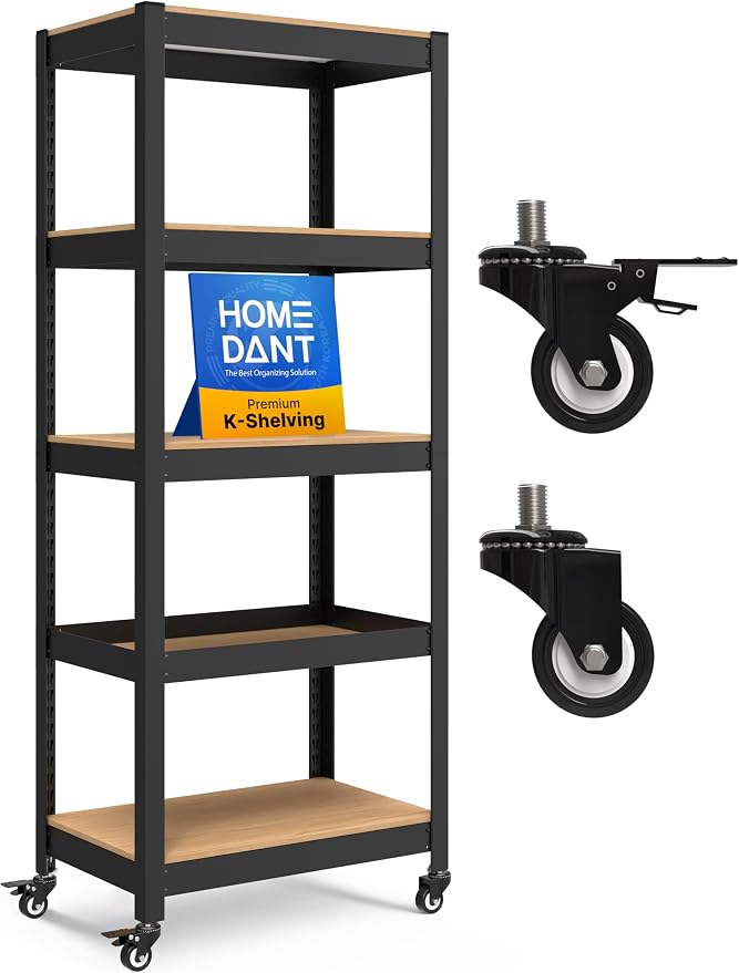 HOMEDANT House 24.4" 5-Tier Metal Rolling Cart Shelf Rack Casters Heavy Duty by TheBestOrganizingSolution