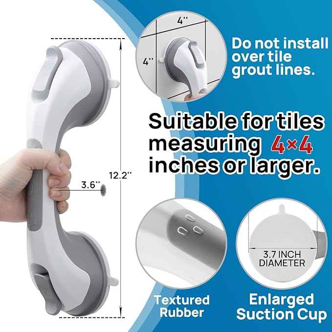 LEVERLOC Shower Grab Bar, 12 Inch Suction Grab Bars