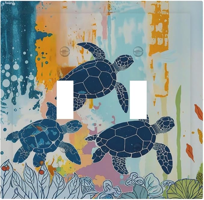 Decorative Switch Plates Colorful Ocean Sea Turtle Marine Life 2 Gang Double by Everyswitchisastoryswitch