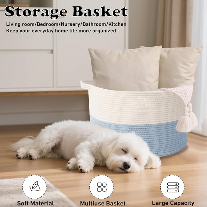 Large Storage Basket with Handle, 23.6" x 23.6" x 15.7" Blanket Basket Storage - Image 4