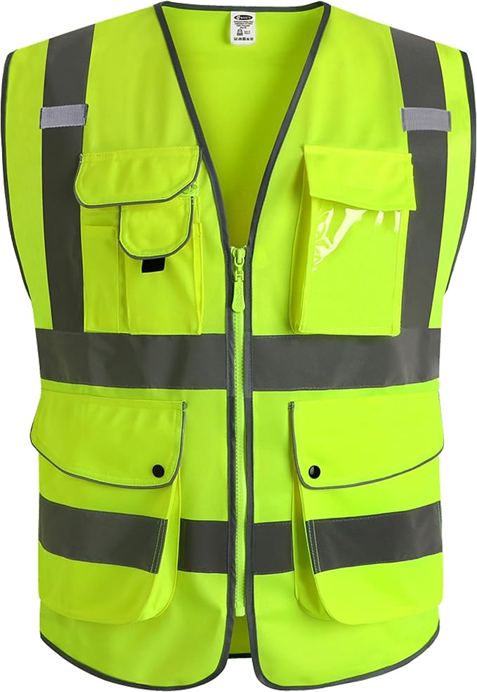 JKSafety 9 Pockets Class 2 High Visibility Zipper Front Safety Vest by JKSafety