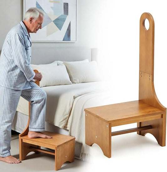 Wooden Step Stool with Handle for Adults, Elderly & Seniors by Yalikop