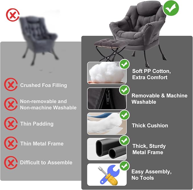 Lazy Chair with Ottoman, Modern Chair with Folding Footrest, Lounge Accent Chair - Image 8