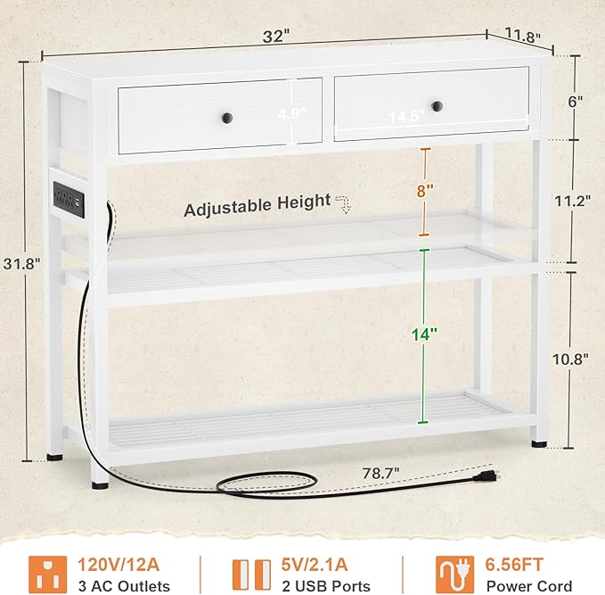 Ecoprsio Entryway Table with Outlets and USB Ports, Console Table with 2 Drawers - Image 3