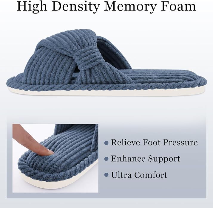 Evshine Fall House Slippers for Women Corduroy Cross Bow Indoor Slippers Open - Image 4