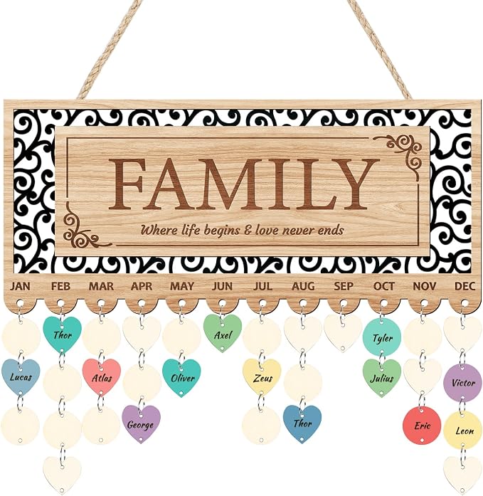 KAlRNE Family Birthday Reminder Board, Birthday Calendar Hanging Wooden Plaques by KAIRNE