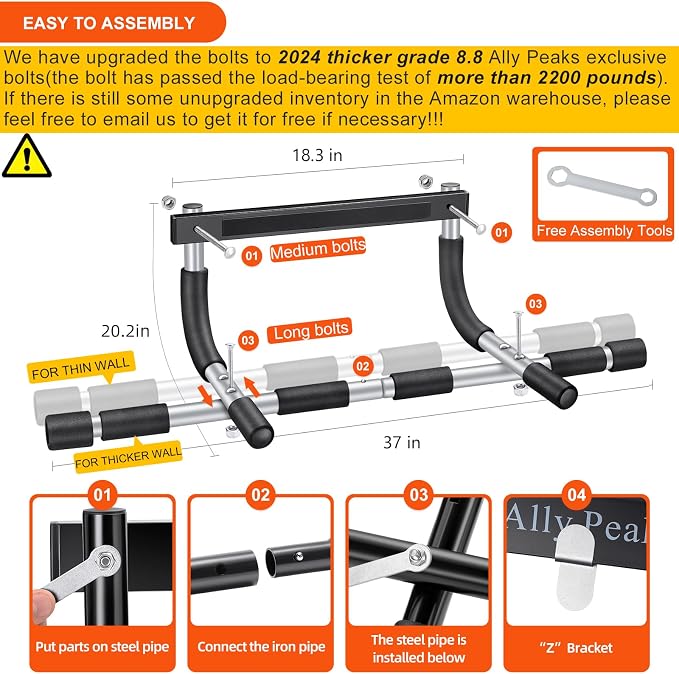 Ally Peaks Pull Up Bar for Doorway | Thickened Steel Max Limit 440 lbs Upper - Image 5