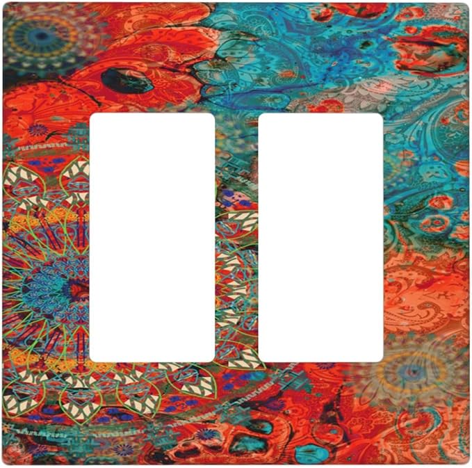 Abstract Ombre Colorful Indian Mandala Double Rocker Light Switch Cover 2 Gang by Spshian