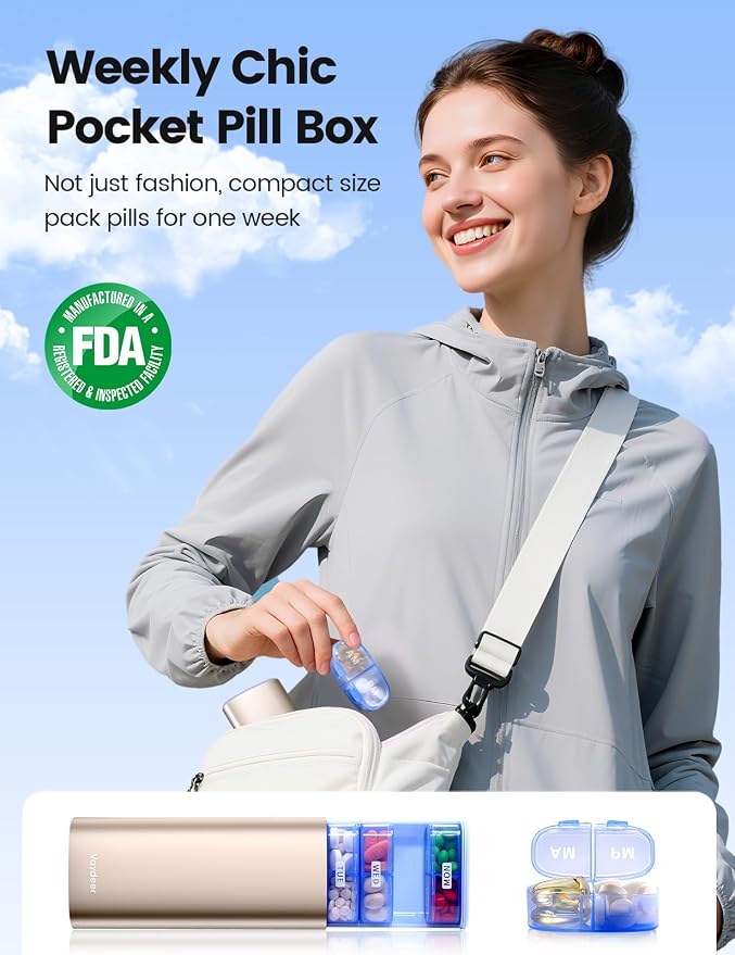 Vaydeer Large Weekly Pill Organizer 2 Times a Day, Metal 8 Day Travel Pill Box - Image 2