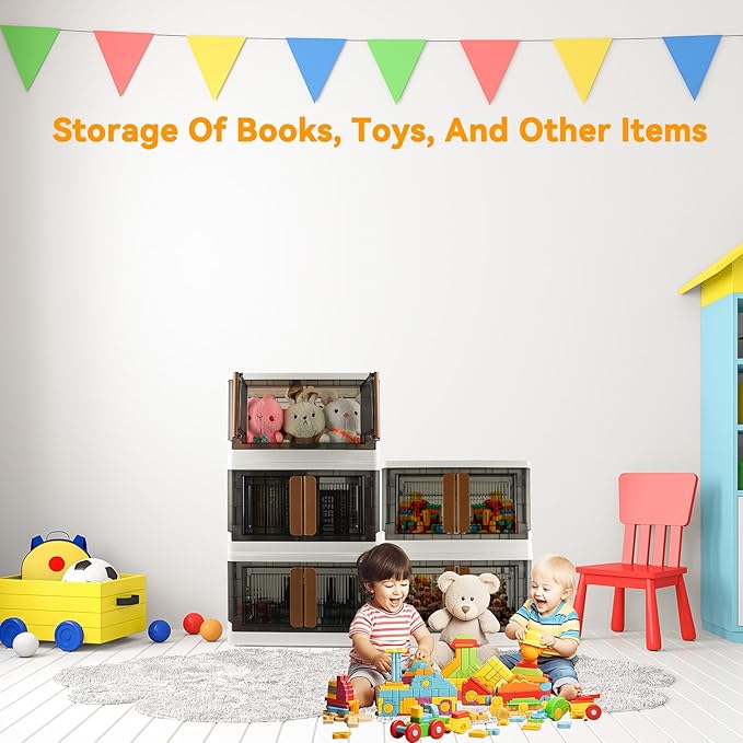 Storage Bins, Plastic Cabinet, 8.4 Gallon Capacity, 4 Pack, Stackable - Image 8