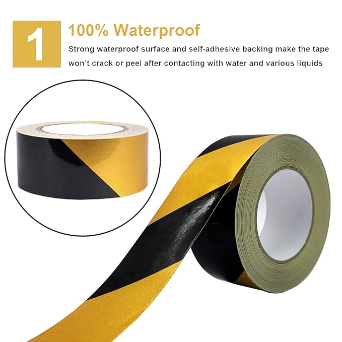 Waterproof Reflective Safety Tape Roll 2"X150' Yellow Black Striped Floor - Image 2