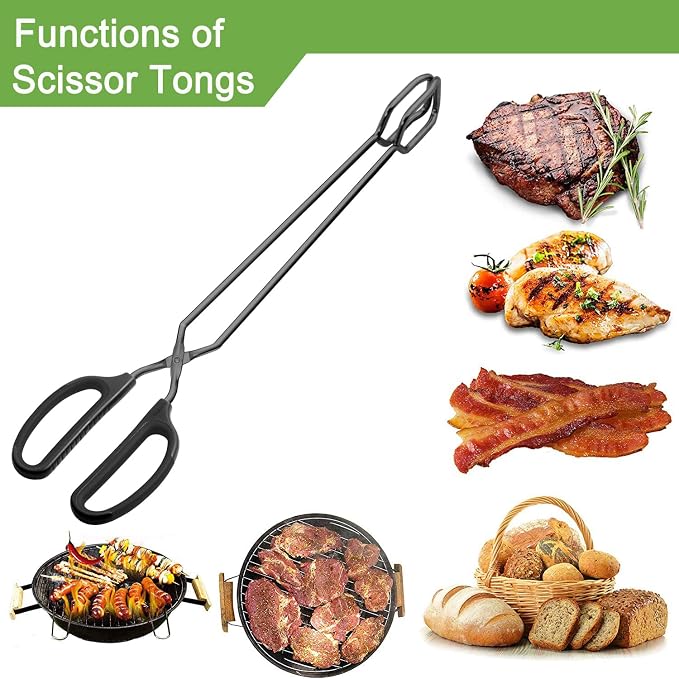 16" Extra Long Scissor Tongs, Stainless Steel Metal Kitchen Tongs - Image 5