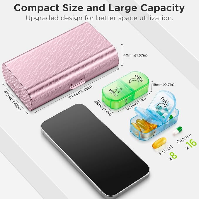 Zannaki Metal XL Weekly Pill Organizer 2 Times a Day, Large Travel Daily Pill - Image 2