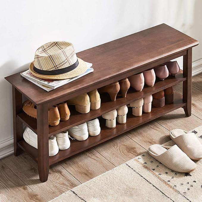 XKZG Storage Bench Wooden Shoe Rack Bench Rustic Solid Wood Entryway Bench by XKZG