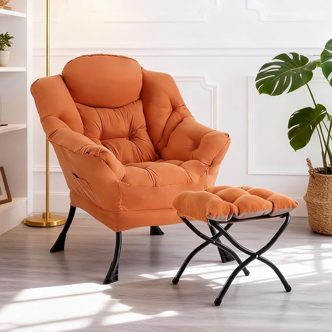 Lazy Chair with Ottoman, Modern Chair with Folding Footrest, Lounge Accent Chair by Furlide