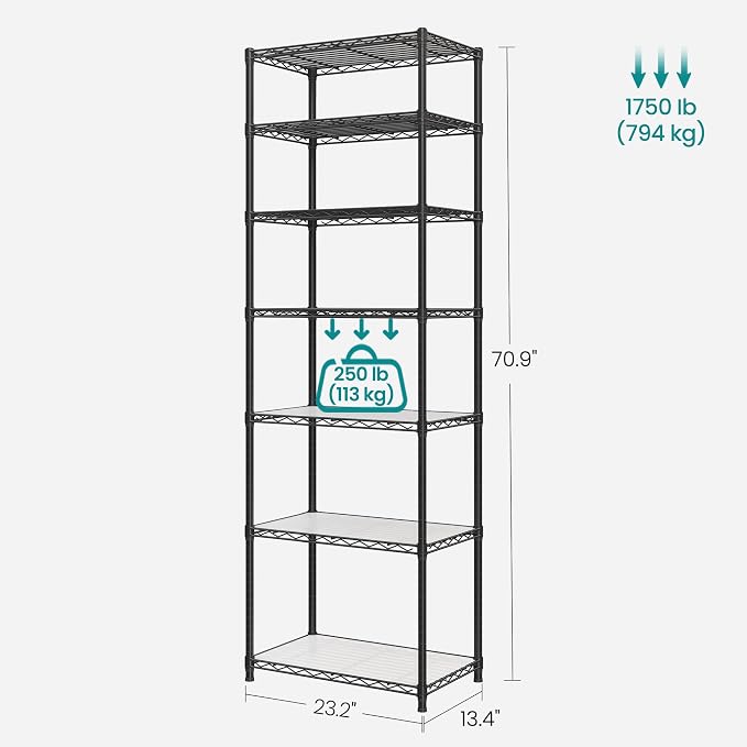 SONGMICS 7-Tier Storage Unit, Wire Shelving, Kitchen Metal Rack - Image 3