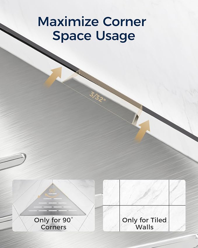 Corner Shower Shelf 10'', 304 Stainless Steel Corner Shelf 2 Pack, Grout in - Image 4