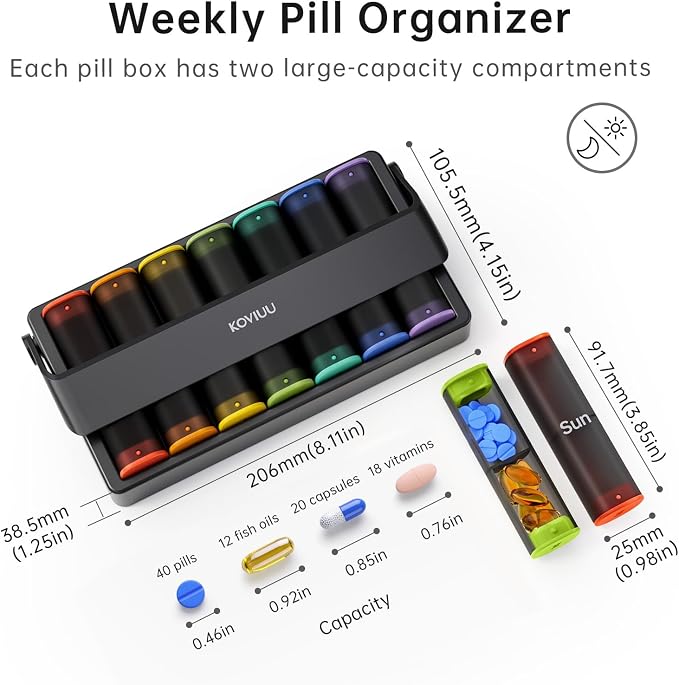 Weekly Pill Organizer 2 Times a Day, KOVIUU Large Travel Pill Box 7 Day - Image 2