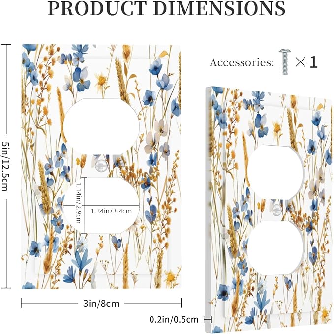 Vintage Wildflower Blue Gold Country Fall Wheat Floral Outlet Covers 1 Gang - Image 5
