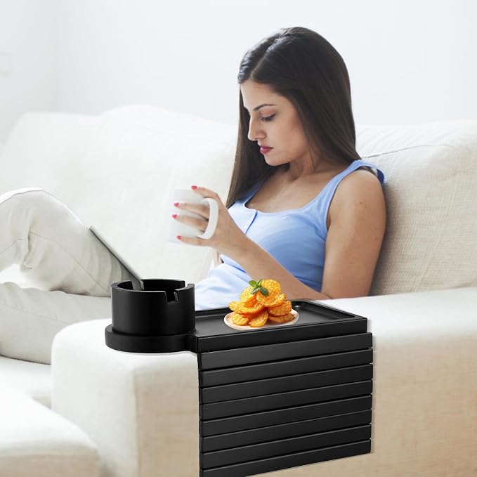 Couch Cup Holder Tray, 3 in 1 Large Couch Arm Trays, Bamboo Chair Clip on Tray - Image 7