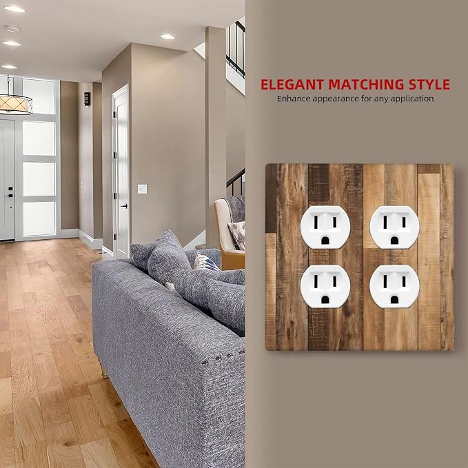 Rustic Brown Wood Splicing Vintage Dark Oak Print Outlet Covers 2 Gang Double - Image 7