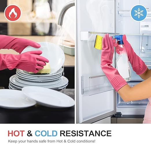 Mamison 2 Pairs Reusable Waterproof Household Dishwashing Cleaning Rubber Gloves - Image 5
