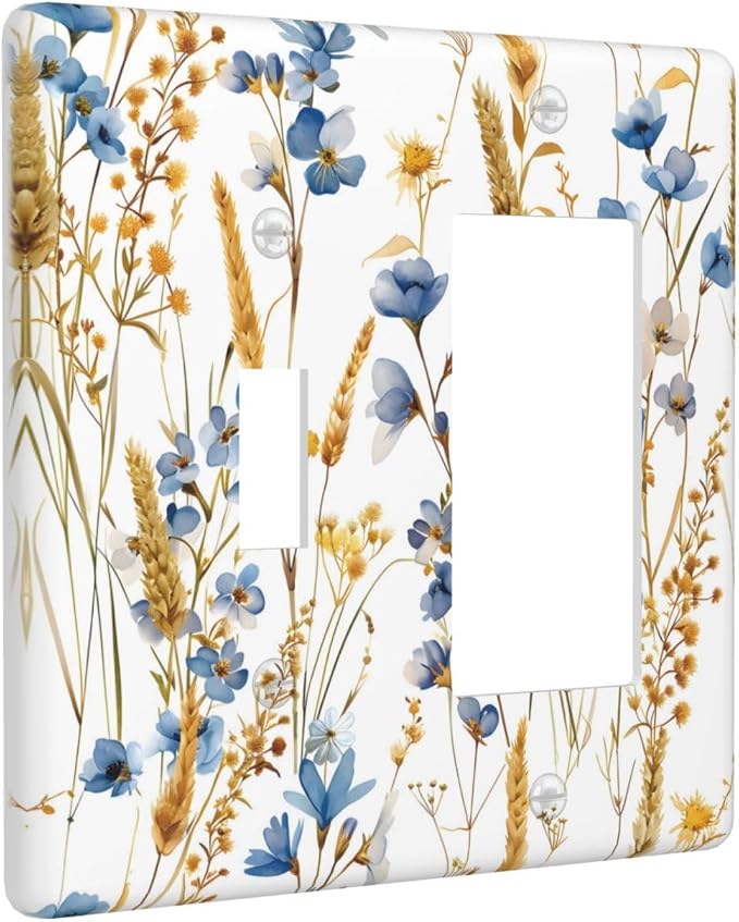 Vintage Wildflower Blue Gold Country Fall Wheat Floral Outlet Covers 1 Toggle 1 - Image 2