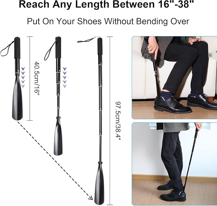 Mishell Shoe Horn Long Handle, Telescopic 16"-38", Sturdy Aluminium Alloy - Image 2