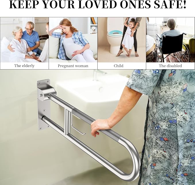 Toilet Grab Bar 30.3 Inch, YuanDe Brushed Nickel Anti-Slip Support Rail - Image 7