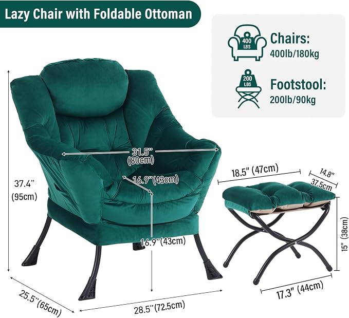 Oversized Chair with Ottoman, Modern Chair with Folding Footrest, Lounge Accent - Image 2
