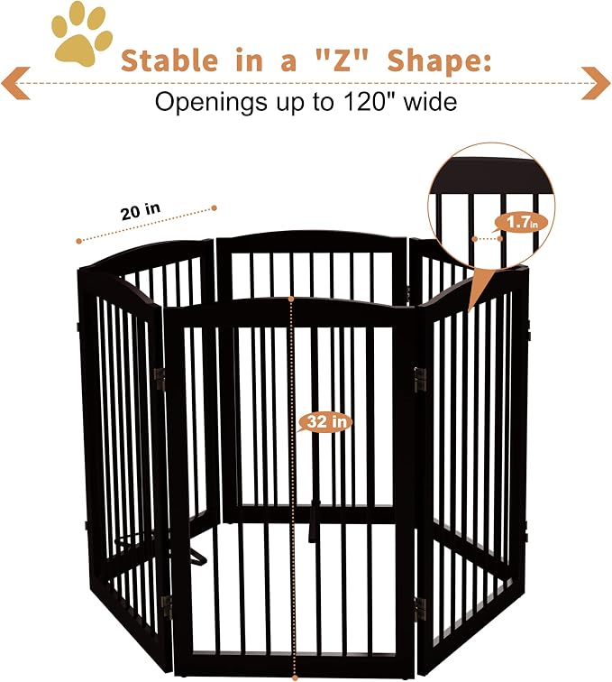 Freestanding Pet Gate for Dogs, Indoor Wooden Foldable Dog Gate for House - Image 5