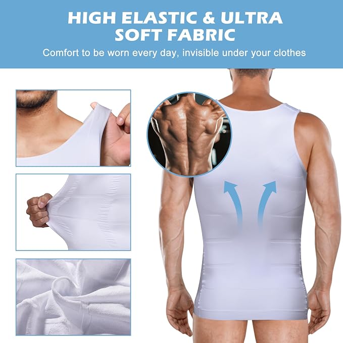 Mens Slimming Body Shaper Vest, Gynecomastia Compression Shirts, Tummy Control - Image 3