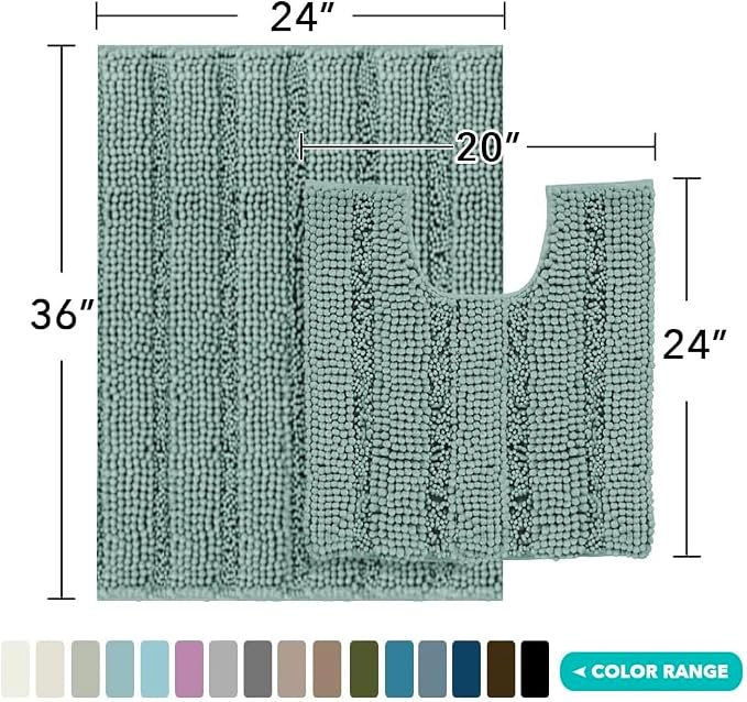 Turquoize Chenille Bathroom Rugs Set Non-Slip Bath Mats - Image 2