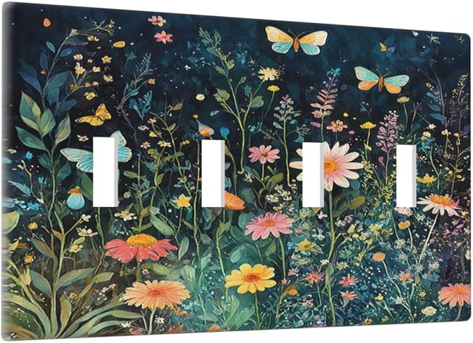 Light Switch Covers Boho Vintage Floral Flower Butterfly Quad Toggle Electrical - Image 2