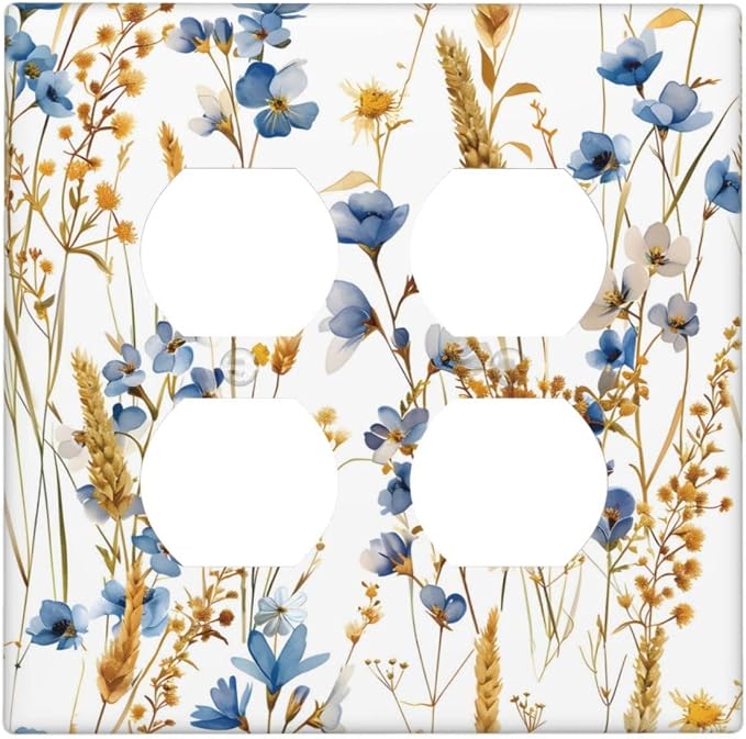 Vintage Wildflower Blue Gold Country Fall Wheat Floral Outlet Covers 2 Gang by Unknown